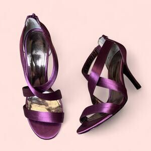 Purple satin strappy heels vtg